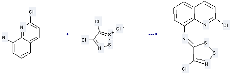 2-Chloro-8-[N-(4-chloro-5H-1,2,3-dithiazol-5-ylidene)amino]quinoline can be prepared by 4,5-dichloro-1,2,3-dithiazolium chloride and 8-Quinolinamine,2-chloro-